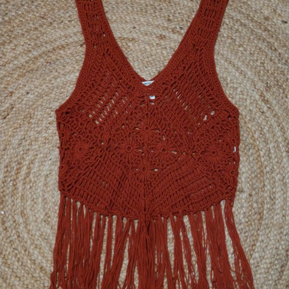 Fringe crochet crop top tank